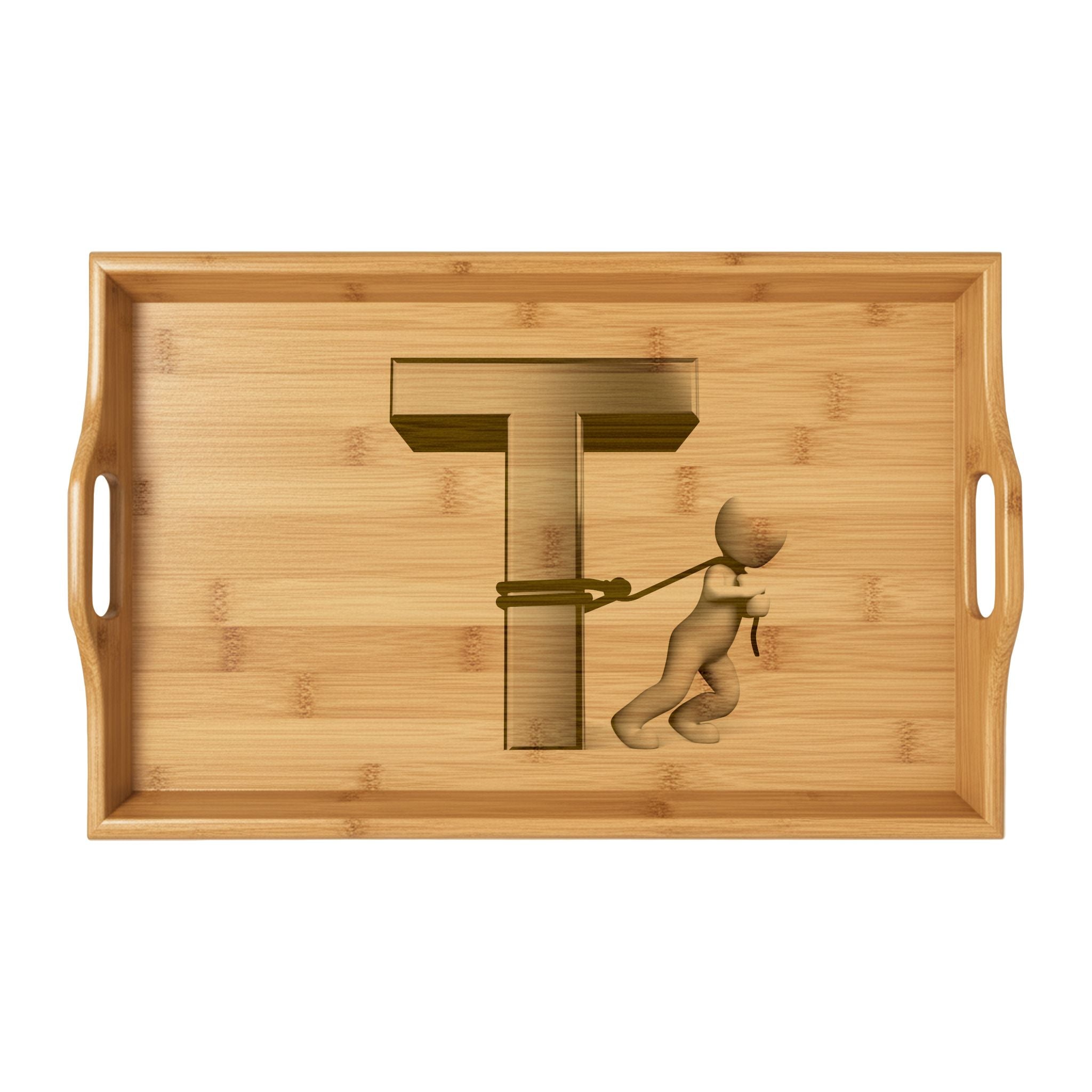 Monogram T Initial Engraved Bamboo Serving Tray | Personalized Letter Tray