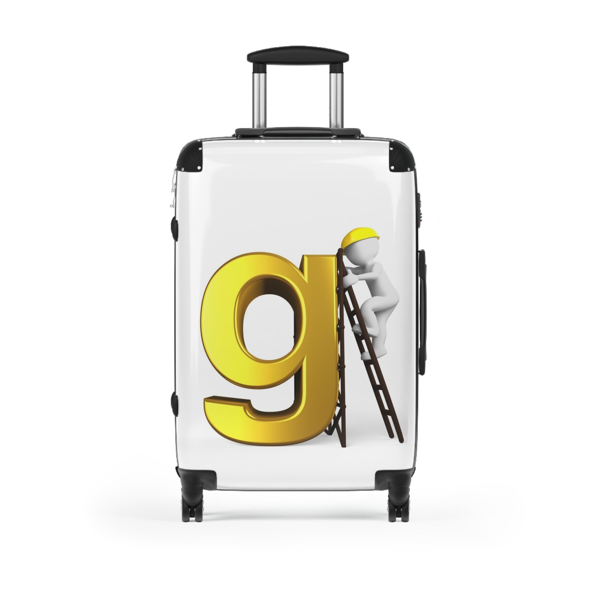 Yellow Letter G with Worker Illustration Suitcase | Personalized Luggage