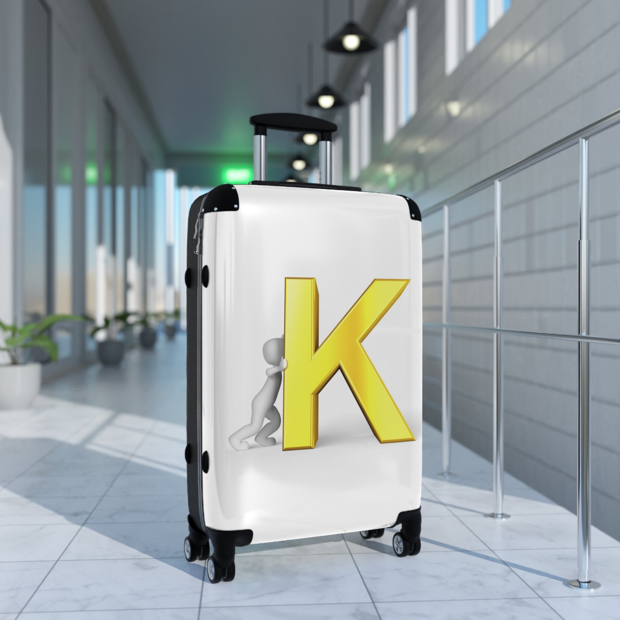 Yellow Letter K Monogram Suitcase | Personalized Initial Luggage