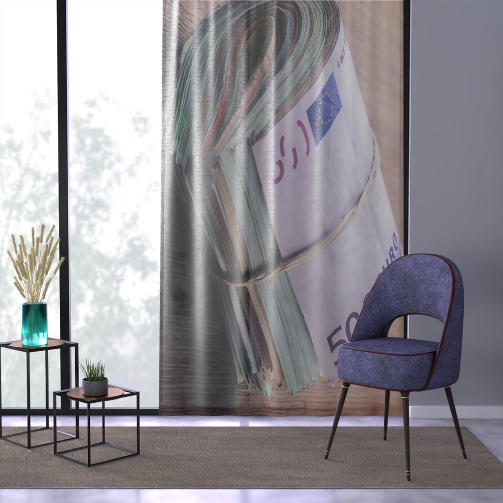Rolled 500 Euro Banknotes Window Curtain | Money Print, Novelty Home Decor