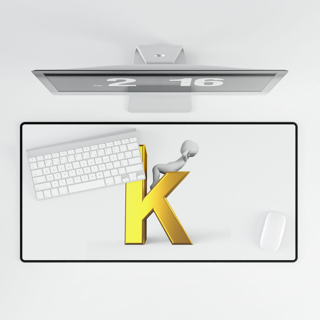Gold Letter K Illustration Desk Mat | Monogram Keyboard Pad
