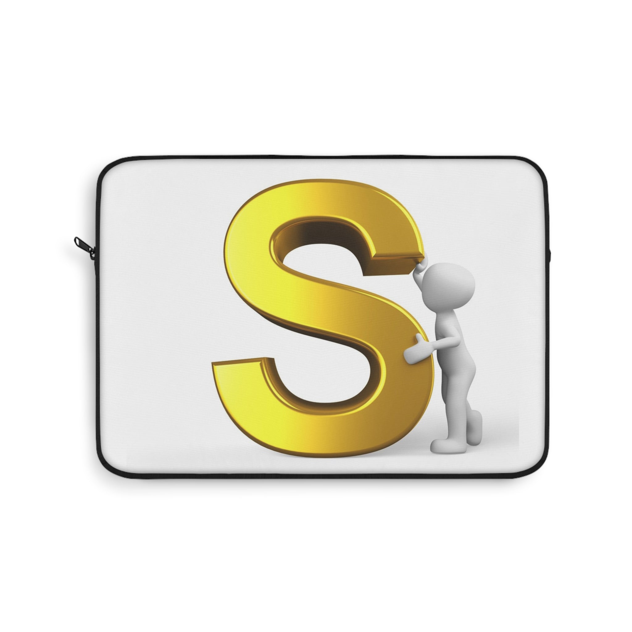 Gold Letter S with 3D Figure Laptop Sleeve | Monogram Initial S