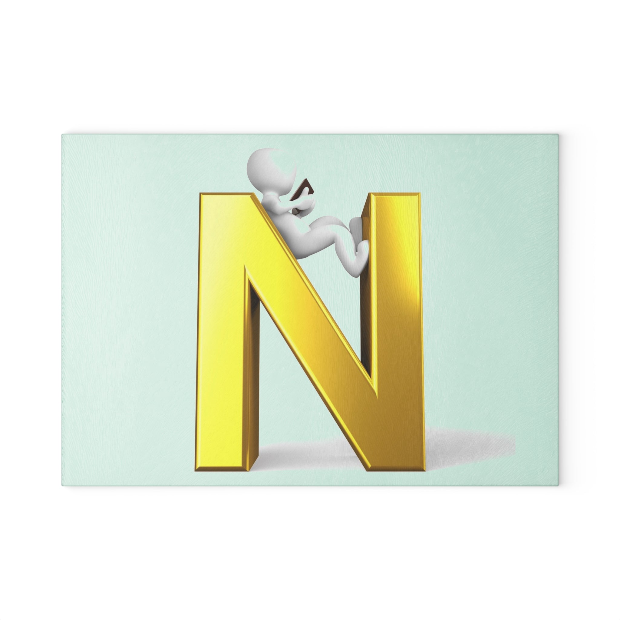 Gold Letter N with 3D Figure Glass Cutting Board | Monogram Kitchen Decor