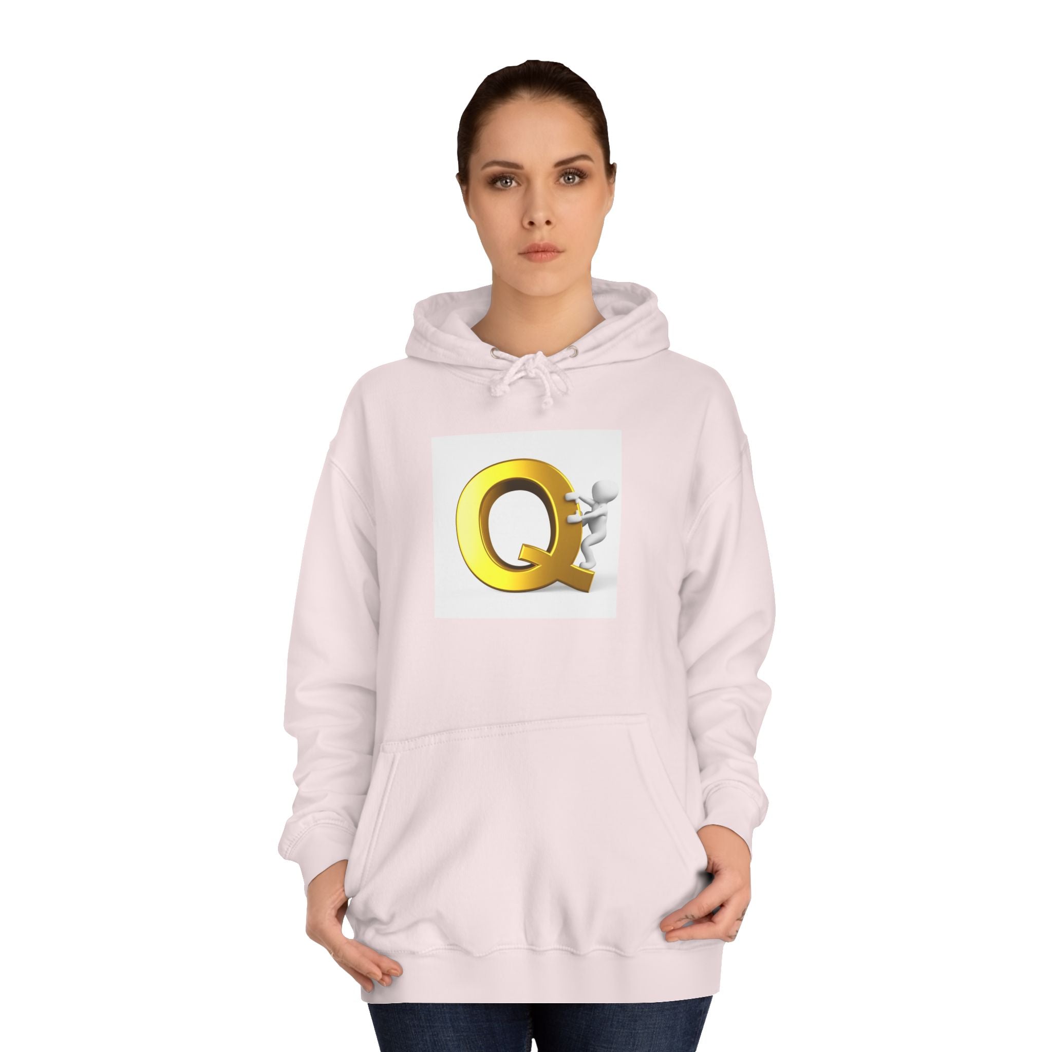 Golden Q Letter Hoodie | 3D Character Climbing Initial Sweatshirt