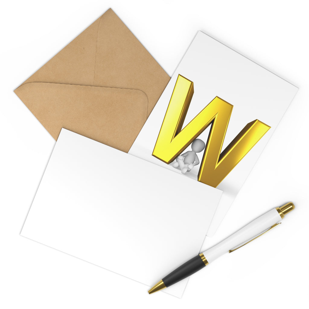 Gold Letter W Postcard Set, Alphabet Initial Postcards | 7 Pack