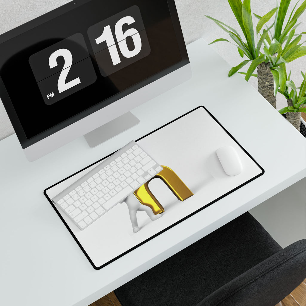 Gold Letter H Illustration Desk Mat | Large Mouse Pad, Office Desk Mat
