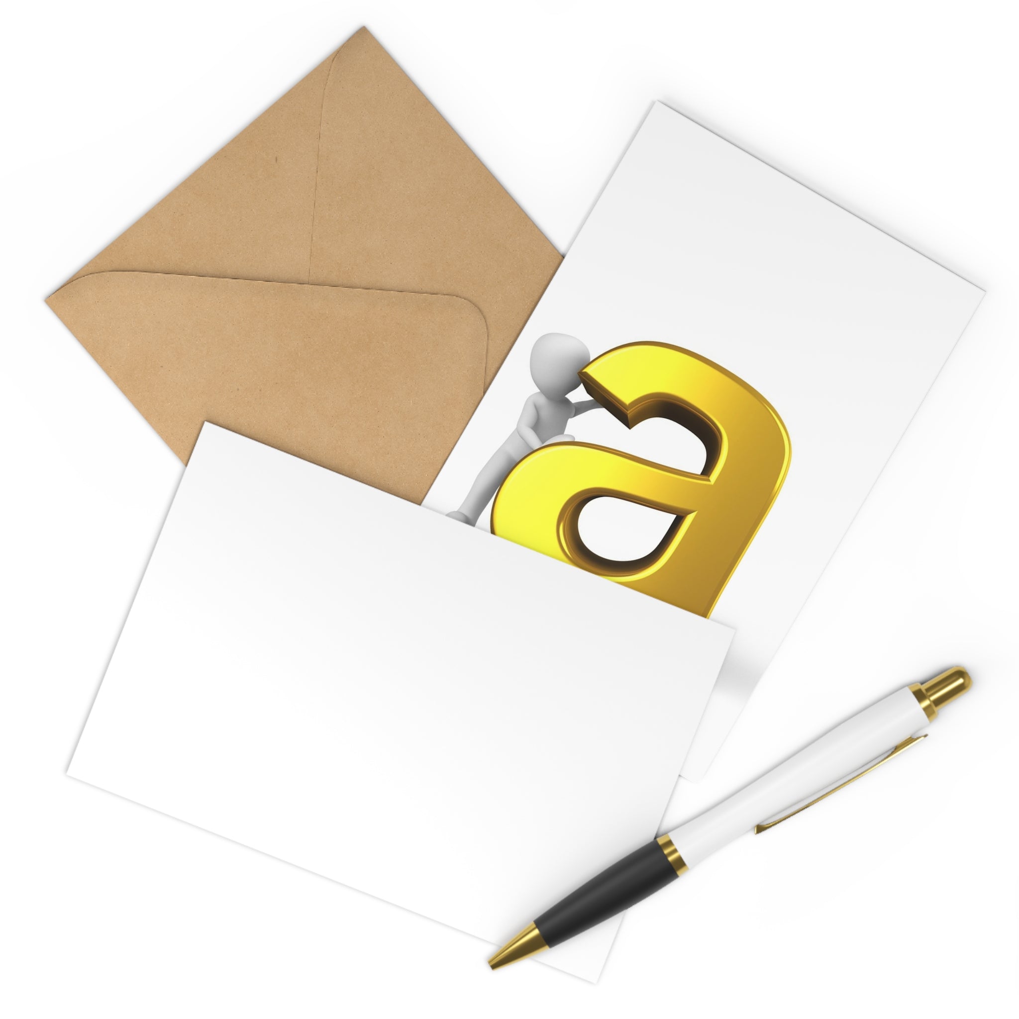 3D Gold Letter A Postcards | Alphabet Illustration, 7 Pack