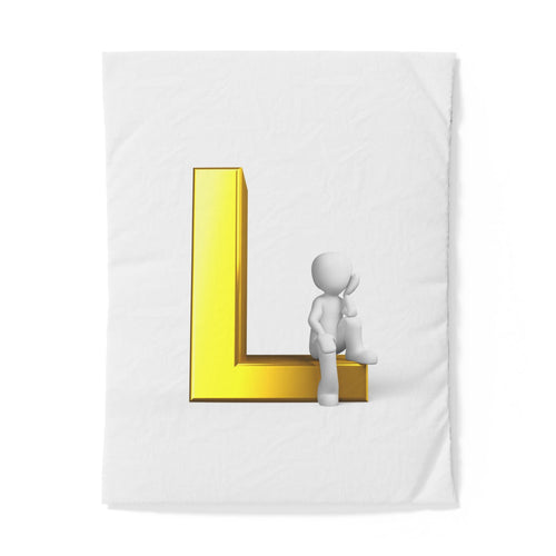 Housse de couette lettre L dorée 3D avec figurine assise | Parure de lit monogramme initiale