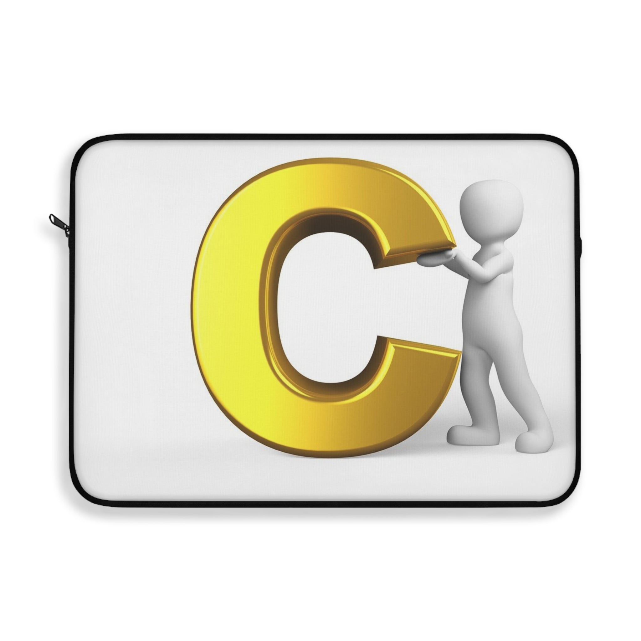 Housse d'ordinateur portable illustration lettre C dorée | Monogramme initial