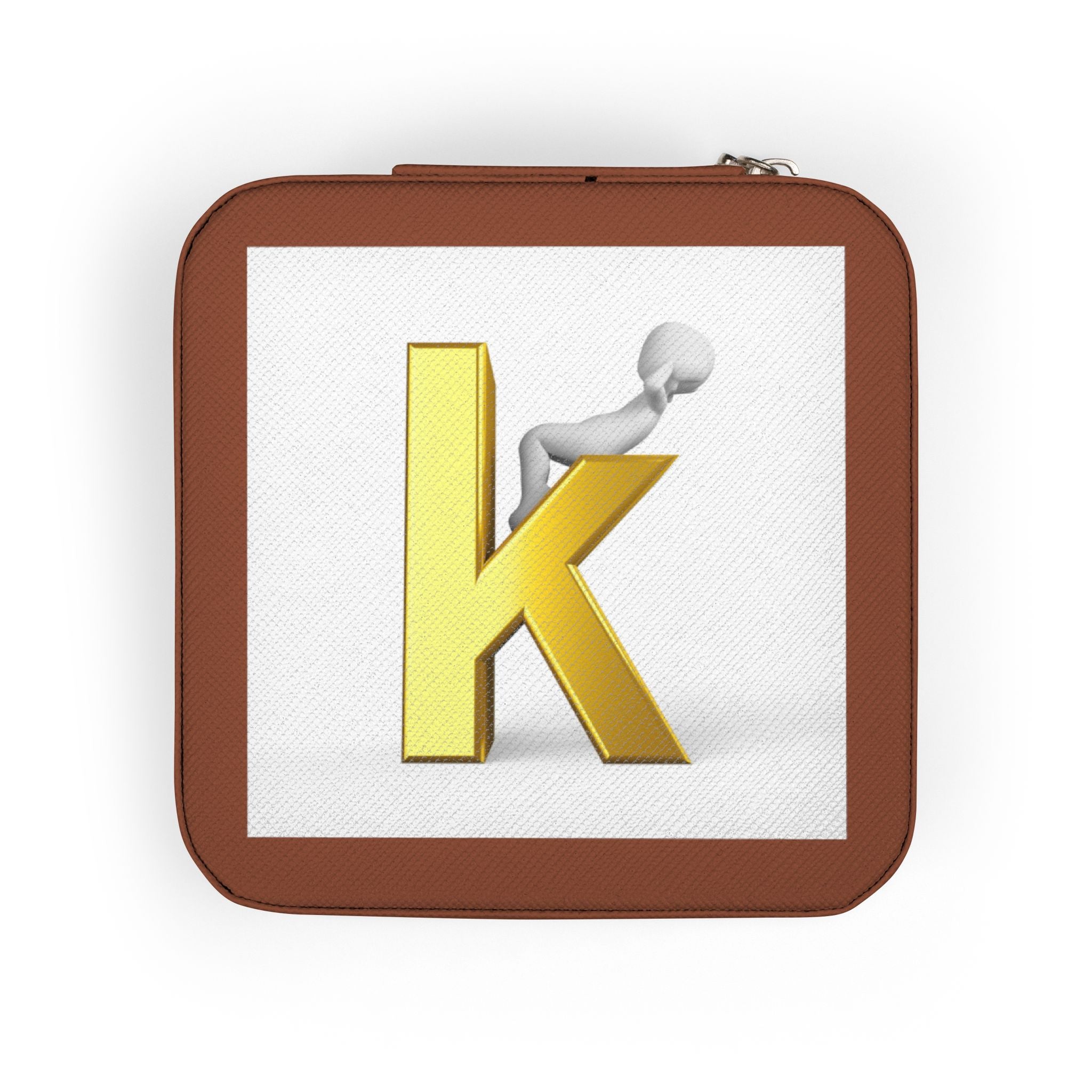 Gold Letter K Monogram Jewelry Travel Case | Compact Pink Keepsake Box