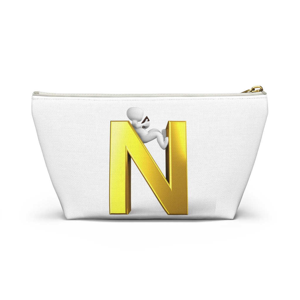 Gold Letter N with Climbing Figure Accessory Pouch | Monogram Makeup Bag