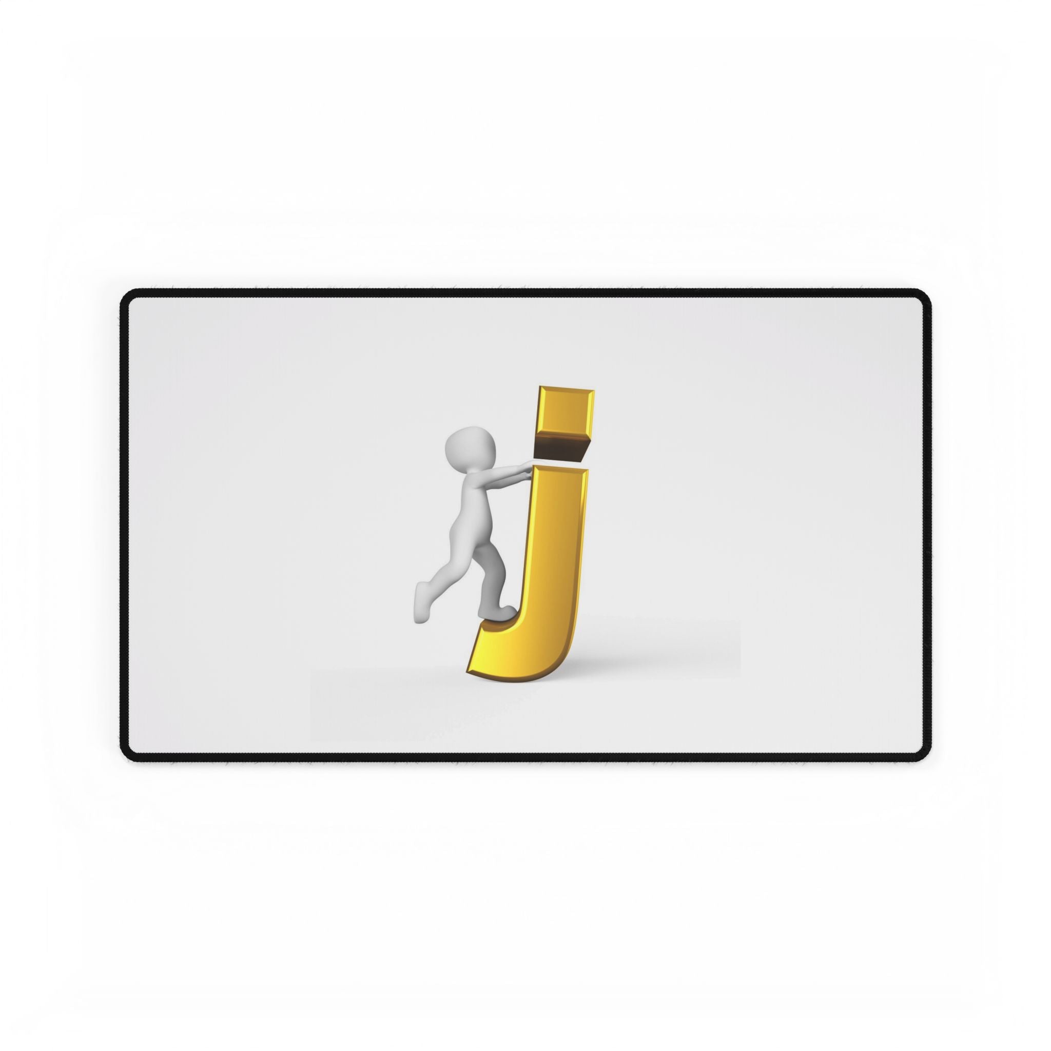 Tapis de bureau bonhomme allumette 3D grimpant sur la lettre J dorée | Grand tapis de souris