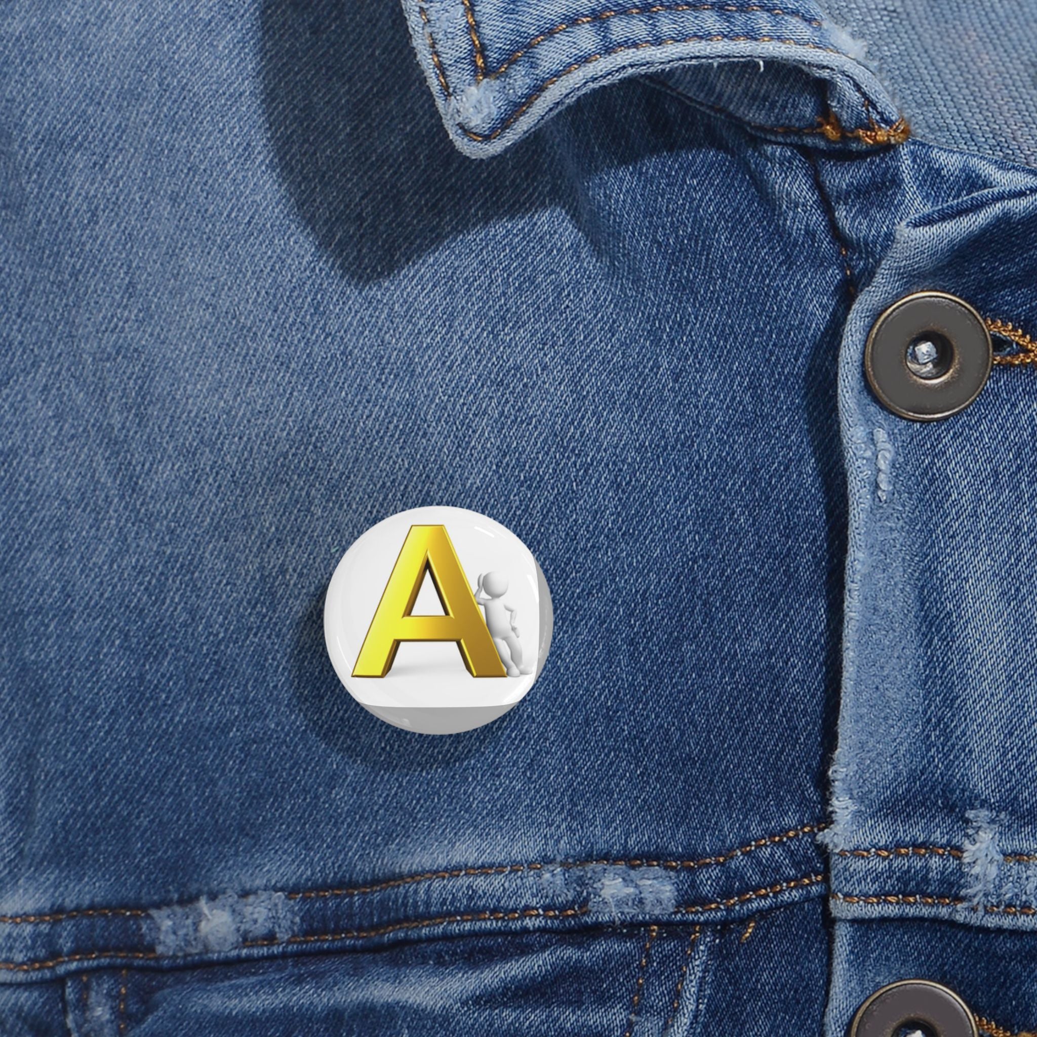 Yellow 3D Letter A Round Pin | Alphabet Initial Button Badge