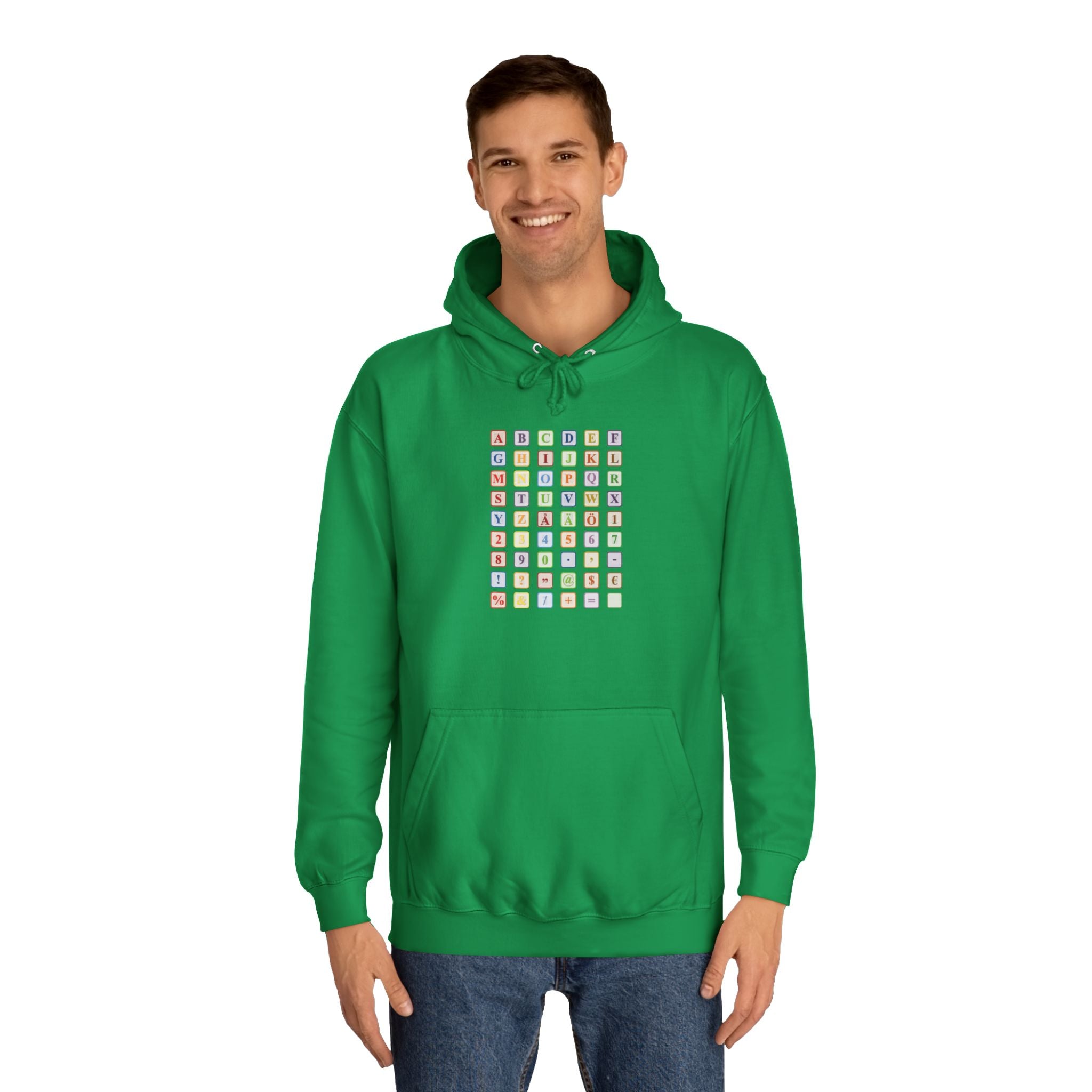 Alphabet Blocks Hoodie | Colorful Letter Grid, Back & Front Print
