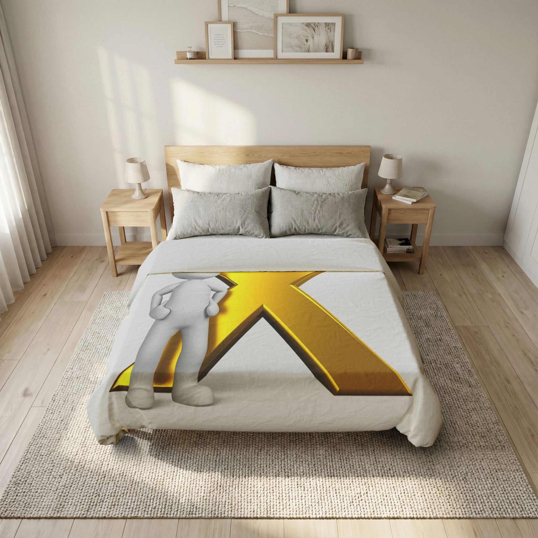 Gold Letter X with 3D Figure Duvet