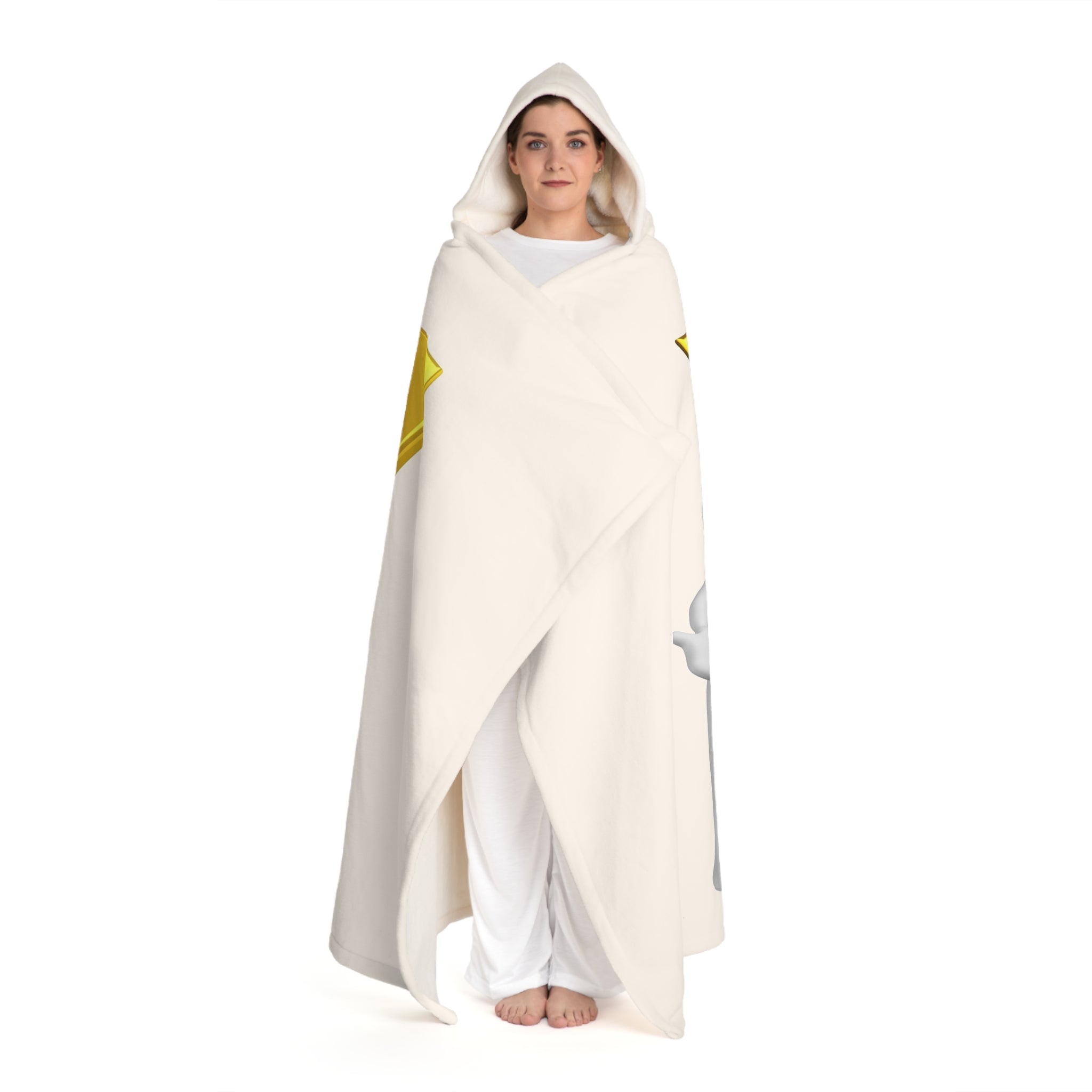 Cozy Hooded Sherpa Fleece Blanket | Gold Letter Y With Figure