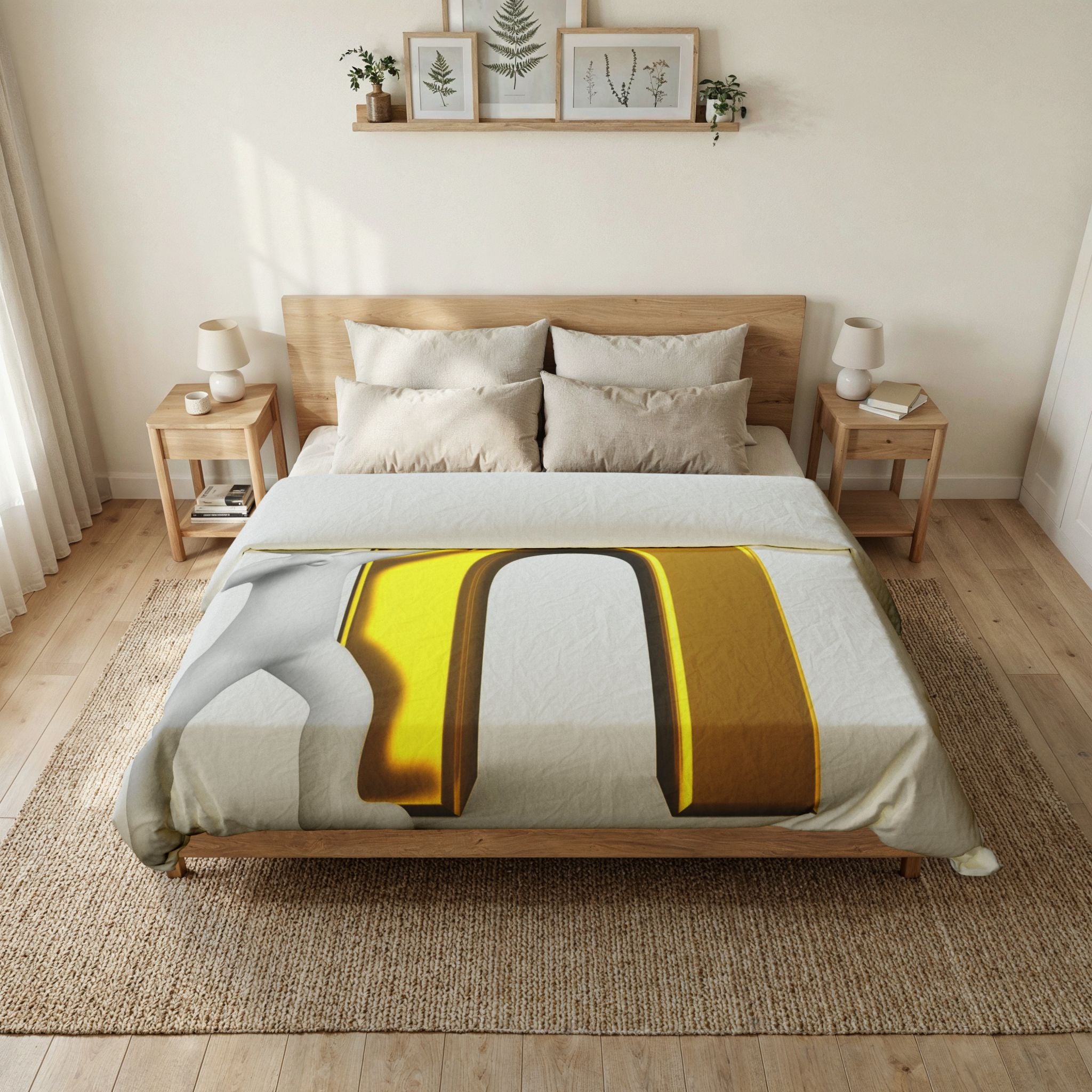 Gold Letter H Illustration Cotton Duvet Cover | 3D Figure Pushing H