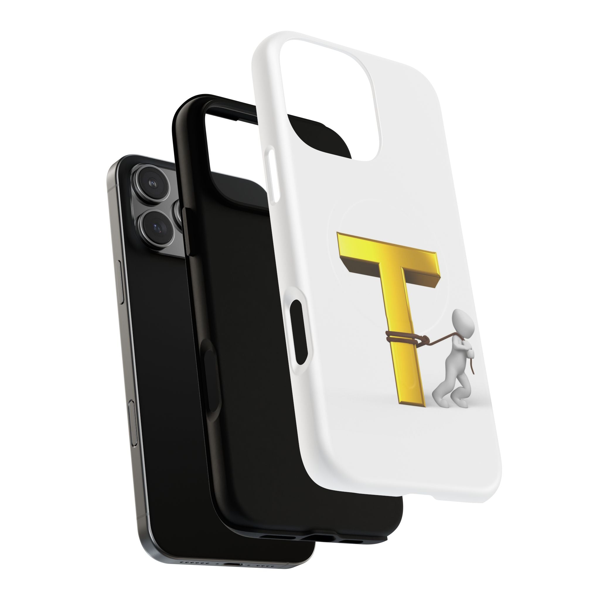 Gold Letter T with Tugging Figure phone case | Magnetic Tough Case