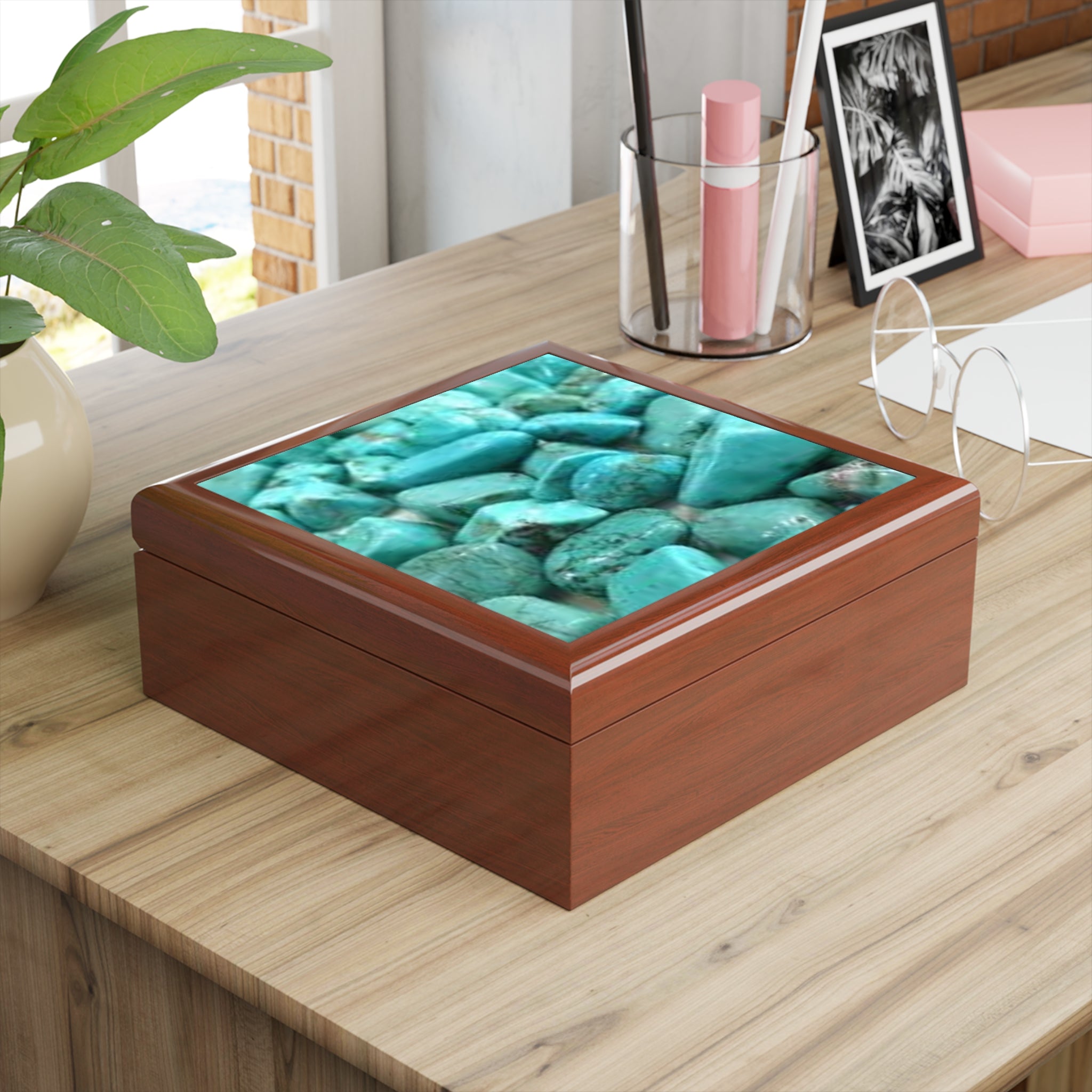 Turquoise Stone Pattern Jewelry Box | Blue Gemstone Trinket Box