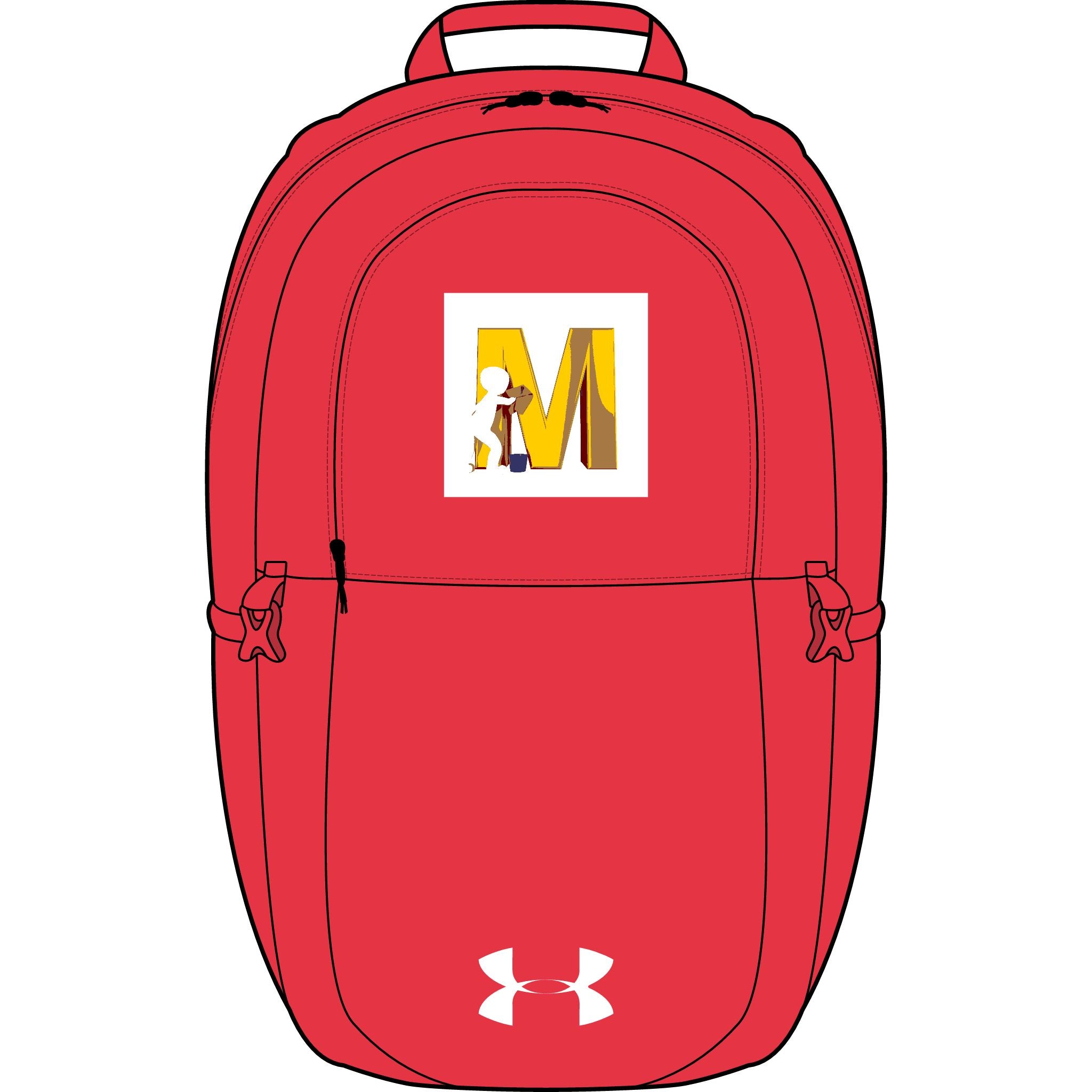 Gelber Buchstabe M mit Figur-Rucksack | Bestickter Initialen-Aufnäher