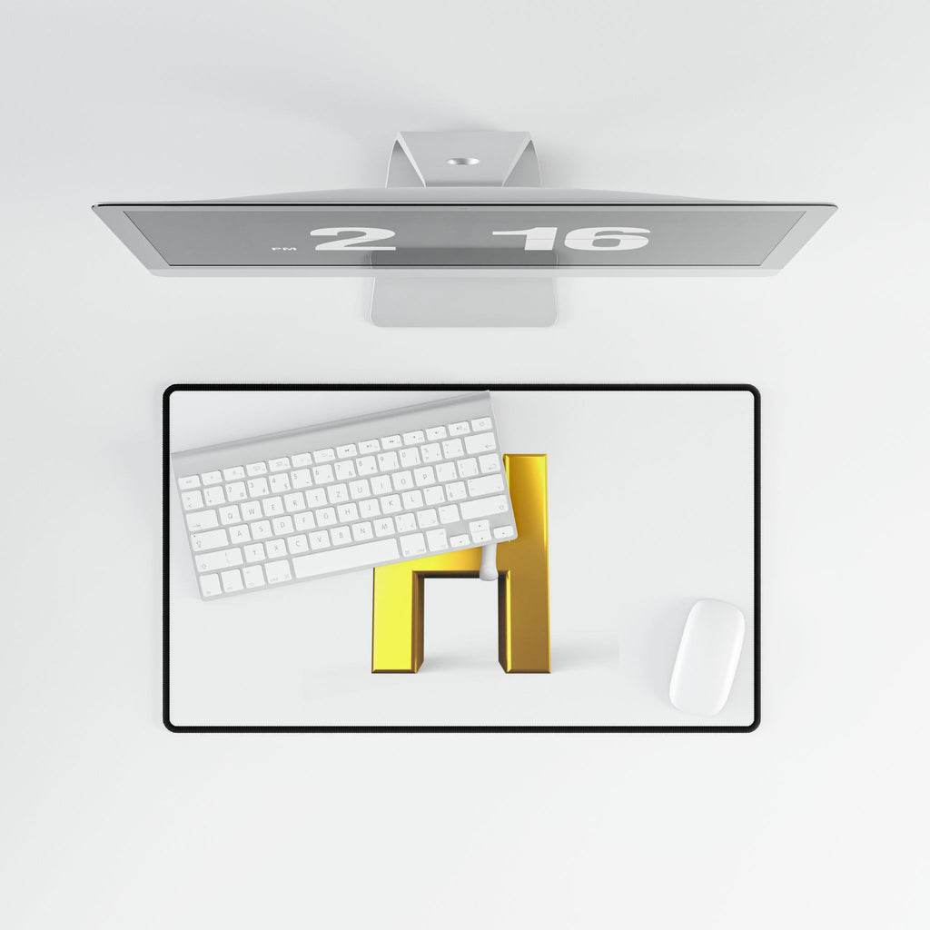 Gold Letter H with Climbing Figure Desk Mat | Alphabet Initial Mouse Pad