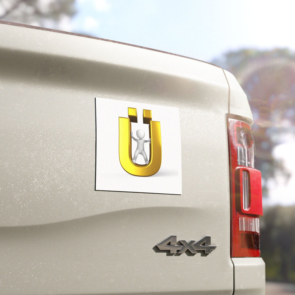 3D Gold Ü Letter with Figure Car Magnet | Letter U Magnet