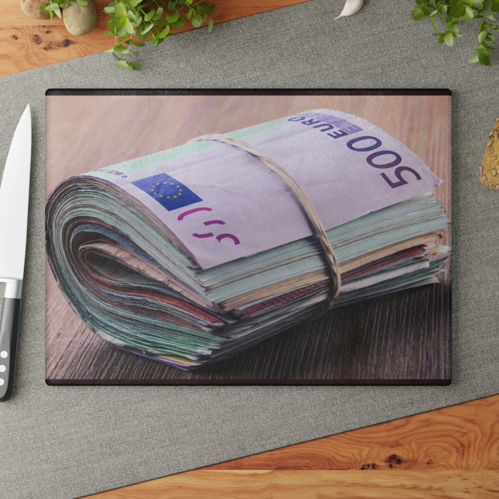 Stacked Euro Banknotes Glass Cutting Board | Money Photo Kitchen Decor