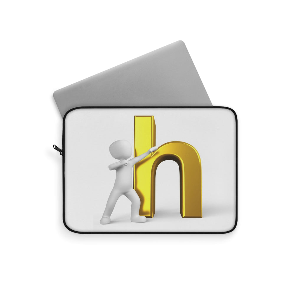 3D Figure Pushing Golden Letter h Laptop Sleeve | Letter H Typography Case