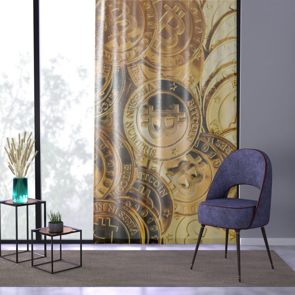 Bitcoin Coin Pattern Window Curtain | Cryptocurrency Coins Sheer Curtain