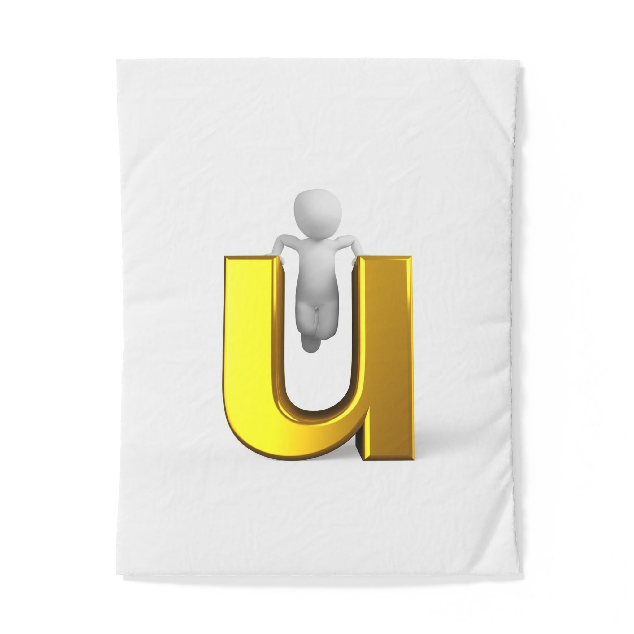 Housse de Couette Lettre U Dorée avec Figure 3D | Parure de Lit Monogramme Initiale