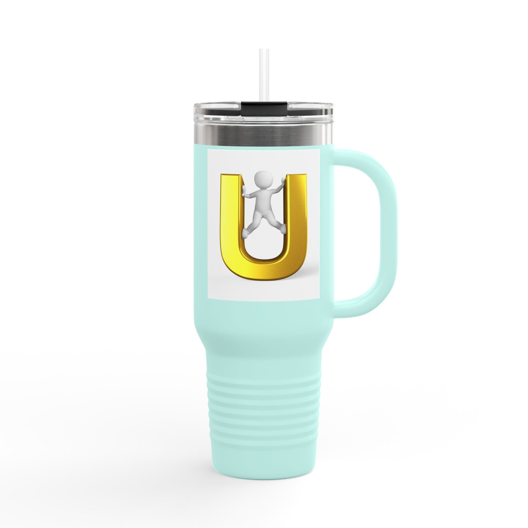3D Gold Letter U with Figure Insulated Travel Mug 40oz | Tumbler
