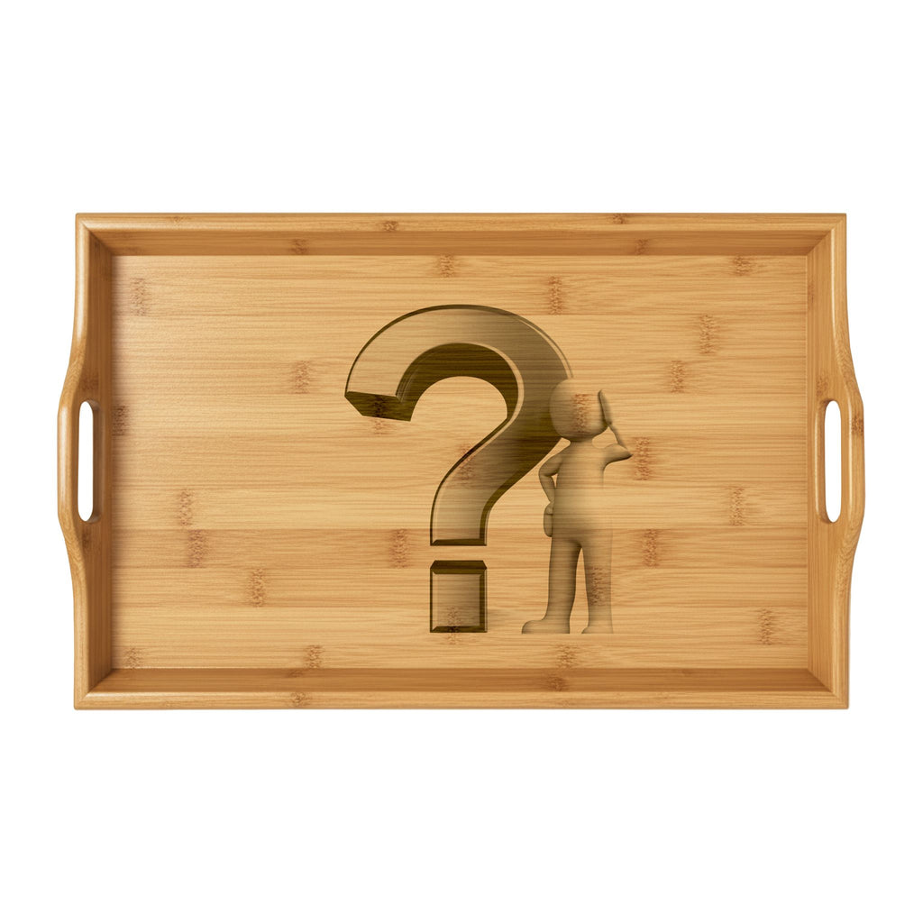 Question Mark Engraving Serving Tray | Bamboo engraved tray, customizable design