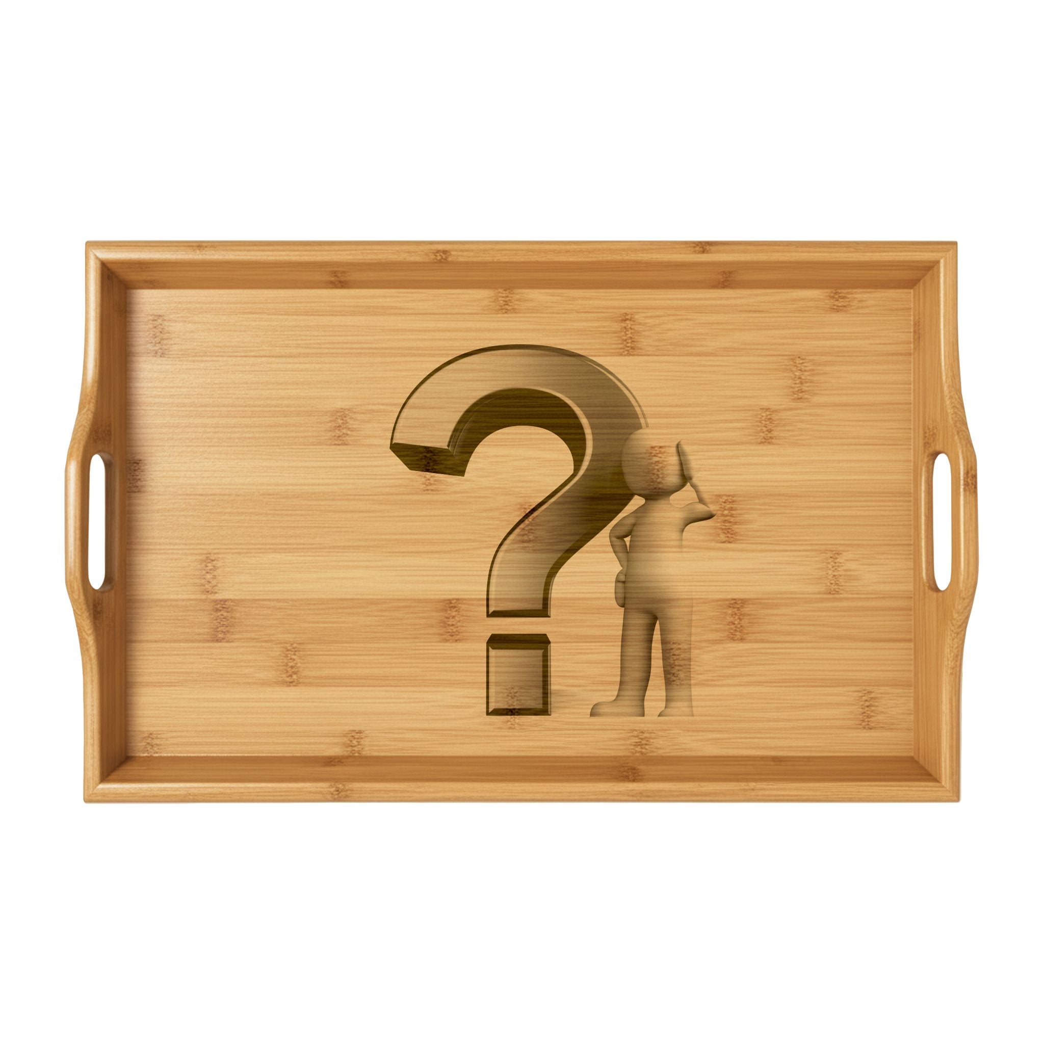 Question Mark Engraving Serving Tray | Bamboo engraved tray, customizable design
