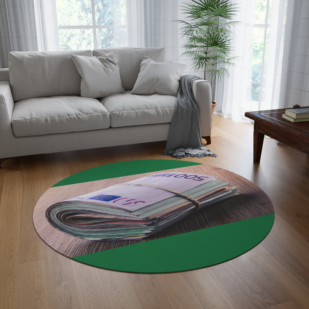 Bundle of Euros Round Rug | Money Print Circle Accent Mat