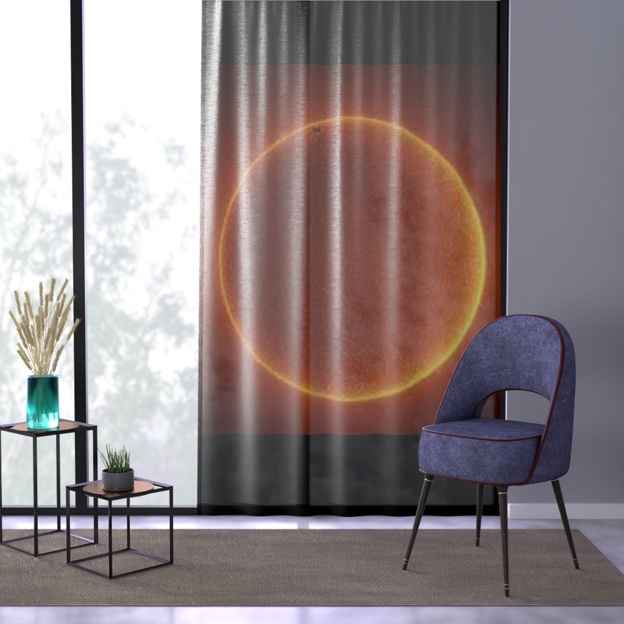 Solar Eclipse Window Curtain | Glowing Sun Halo Sheer Drapery