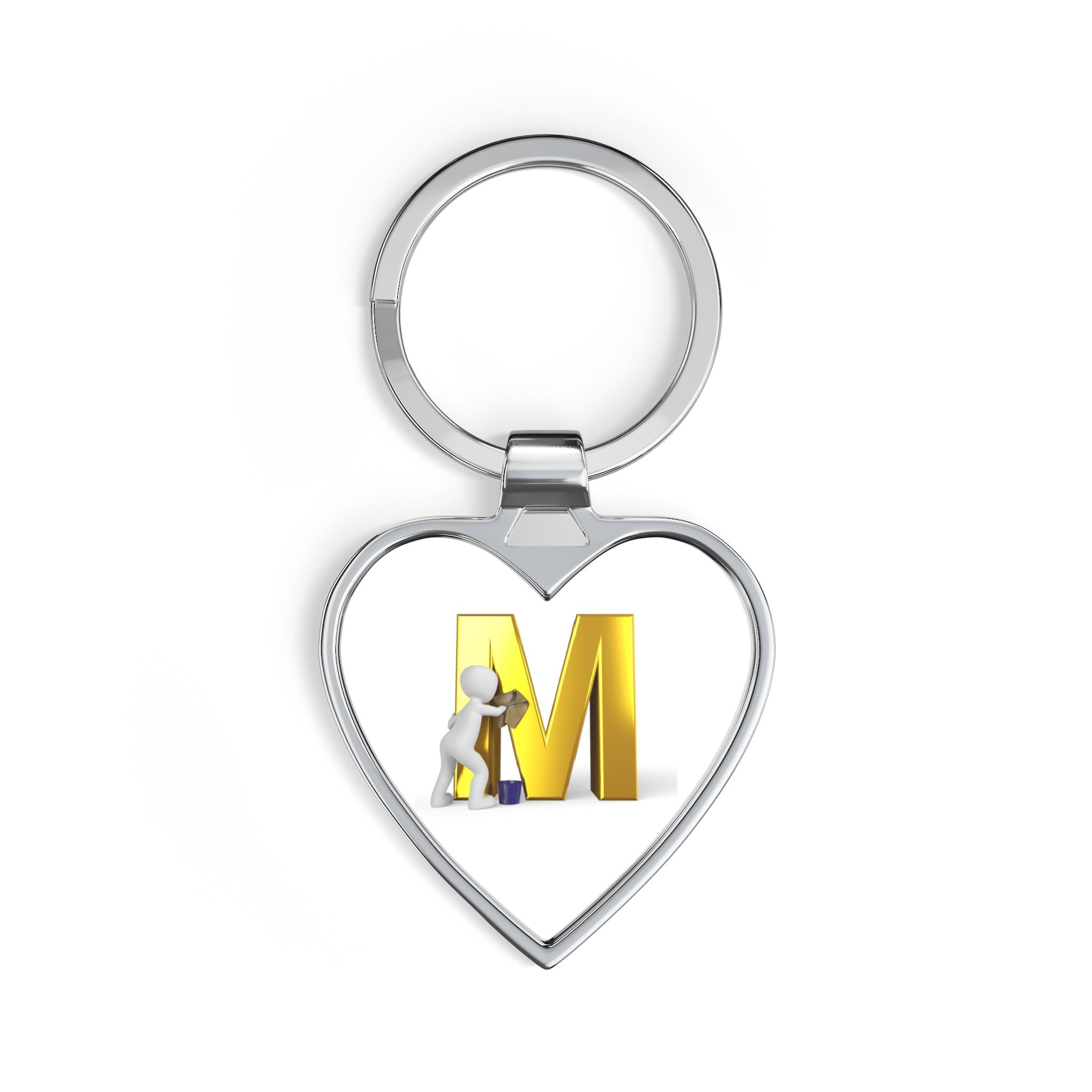 Letter M monogram keychain Heart Keychain | Initial M keyring, gold 3D letter