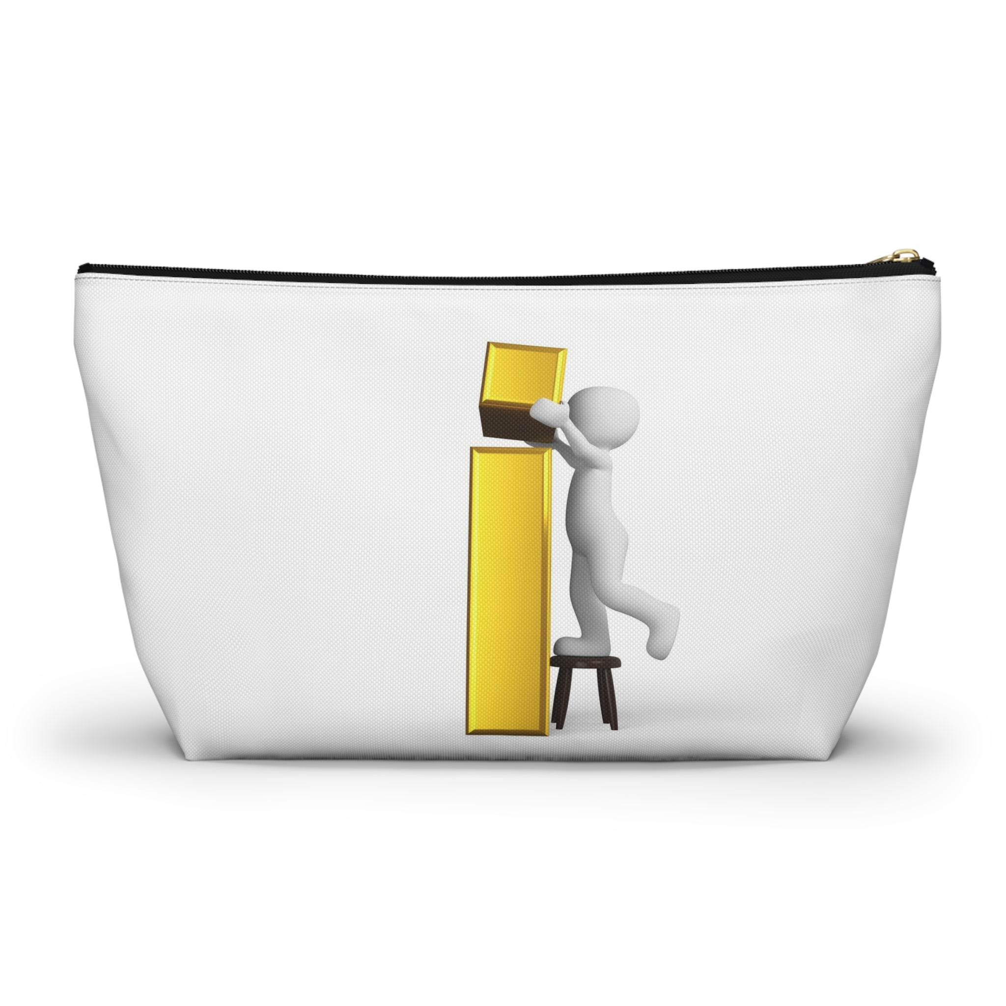 3D Stick Figure Building Gold Letter i Accessory Pouch | T-Bottom Zipper Pouch
