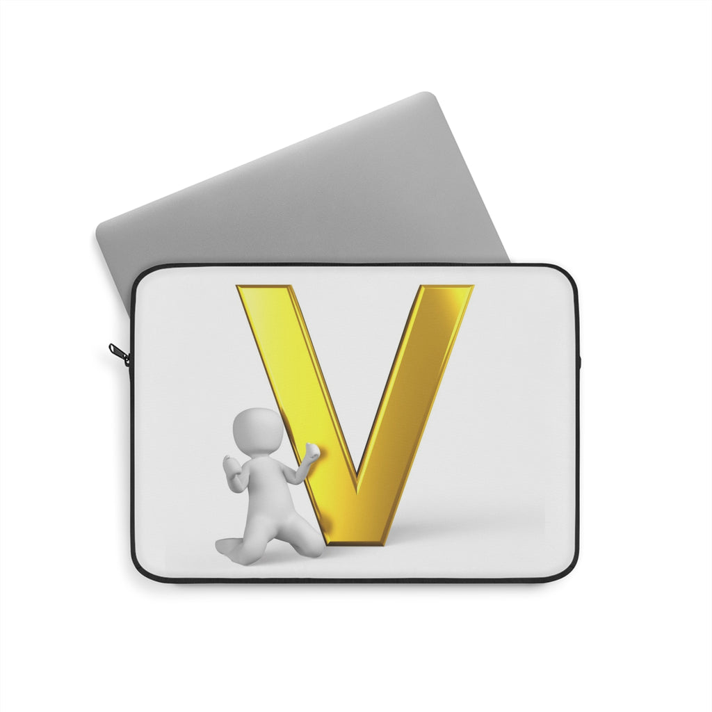Gold Letter V with 3D Figure Laptop Sleeve | Monogram Initial V