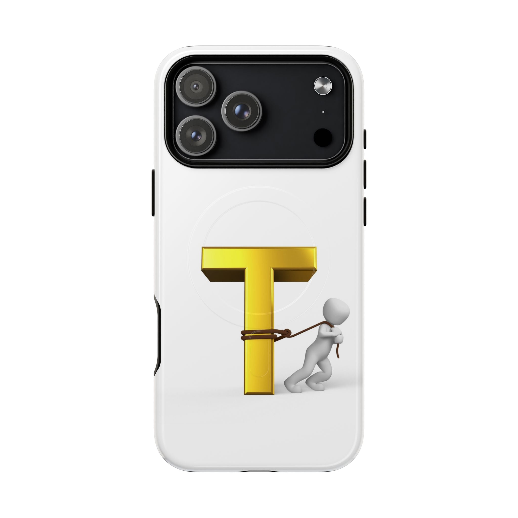 Coque de téléphone Lettre T en or avec personnage tirant | Coque magnétique résistante