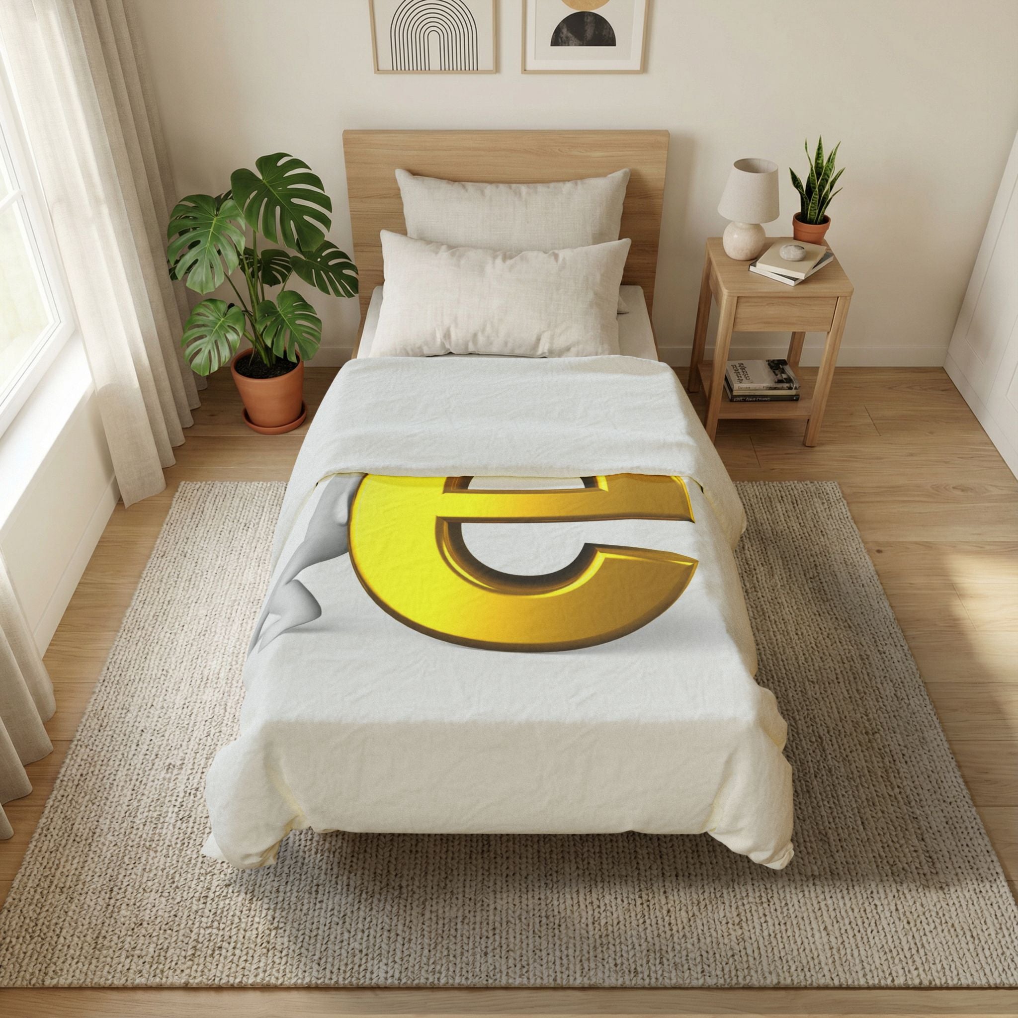 3D Golden E Letter Duvet Cover | Alphabet Bedding