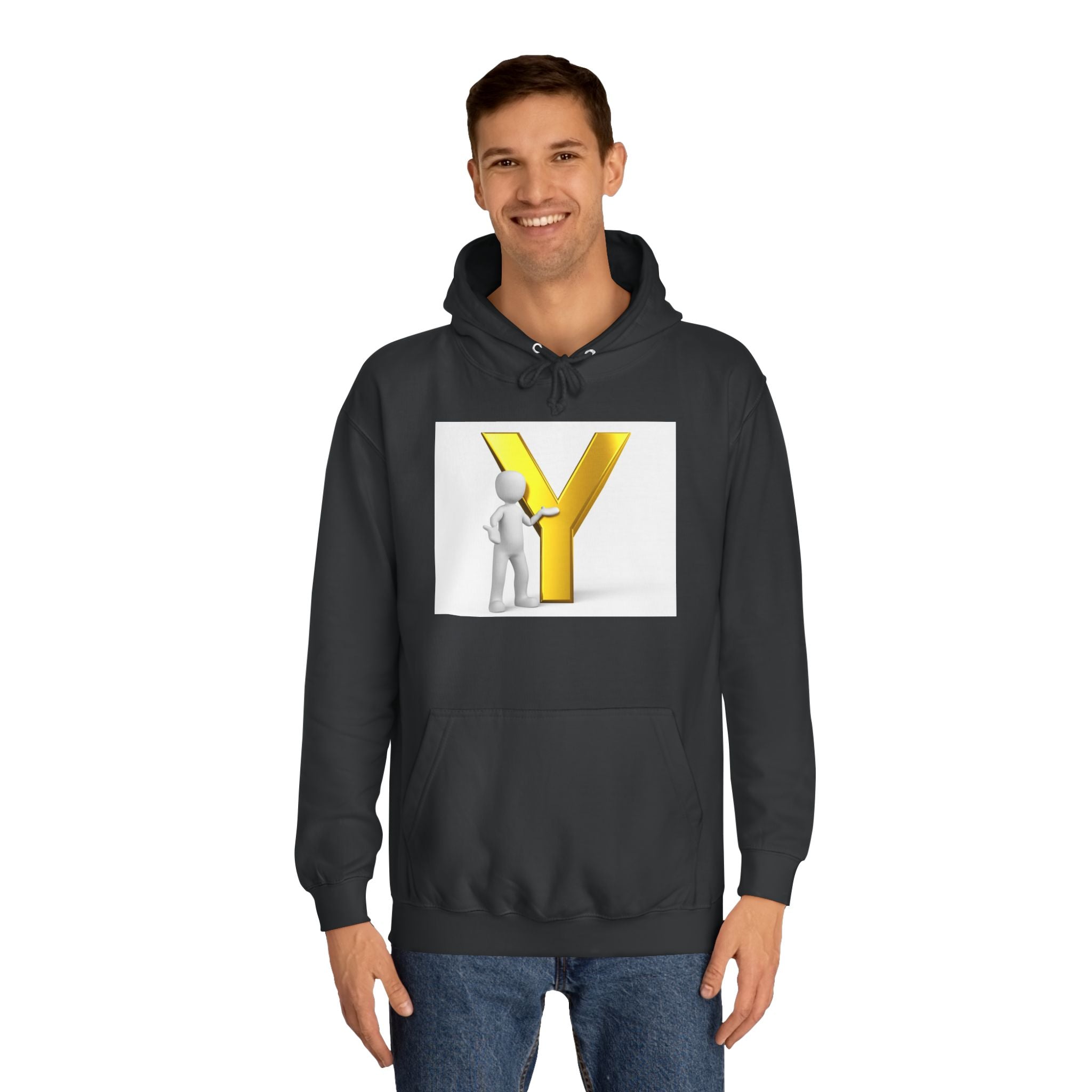 3D Gold Letter Y with Figure Hoodie | Initial Monogram Sweatshirt
