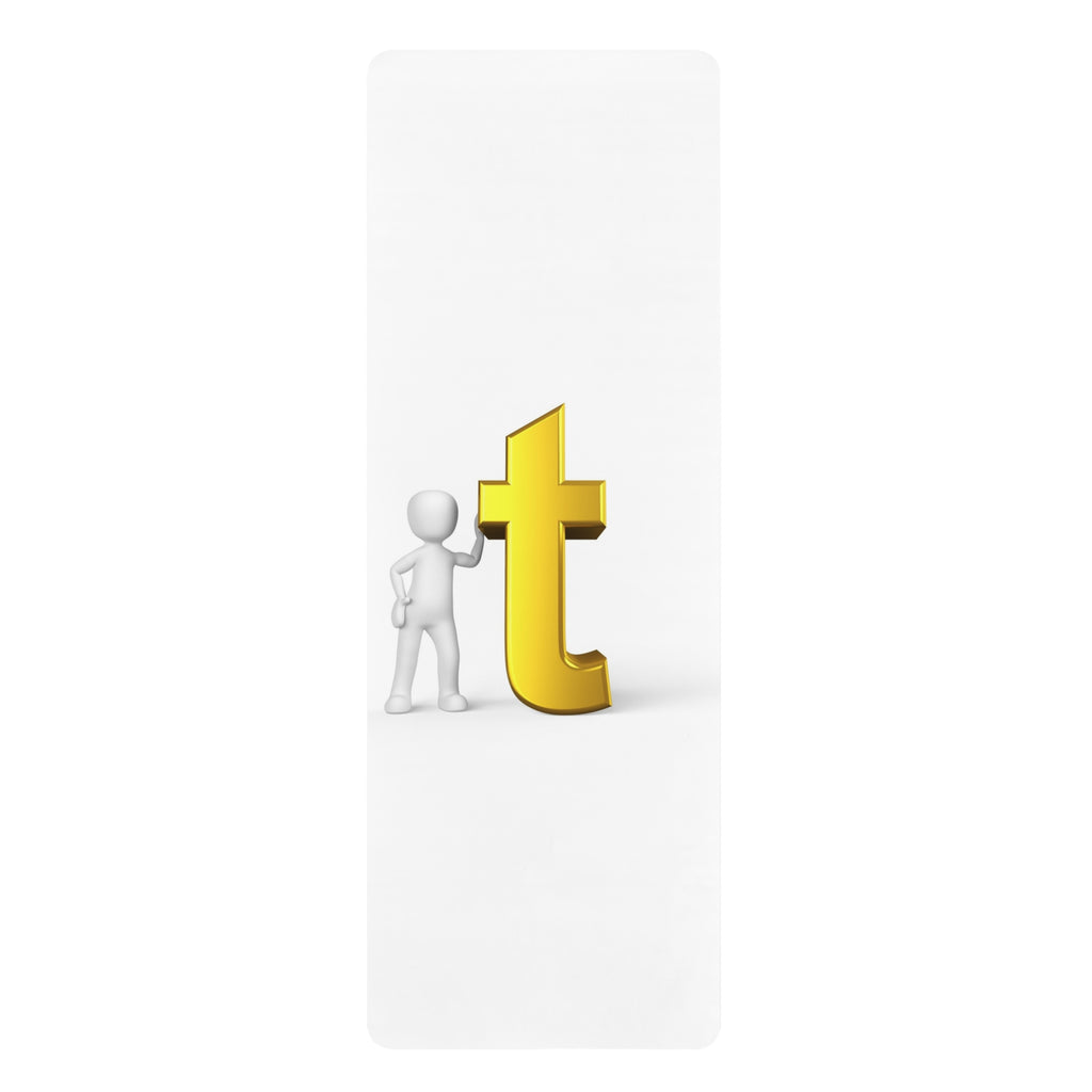 3D Stick Figure with Gold Letter t Rubber Yoga Mat | Minimal Typographic Design