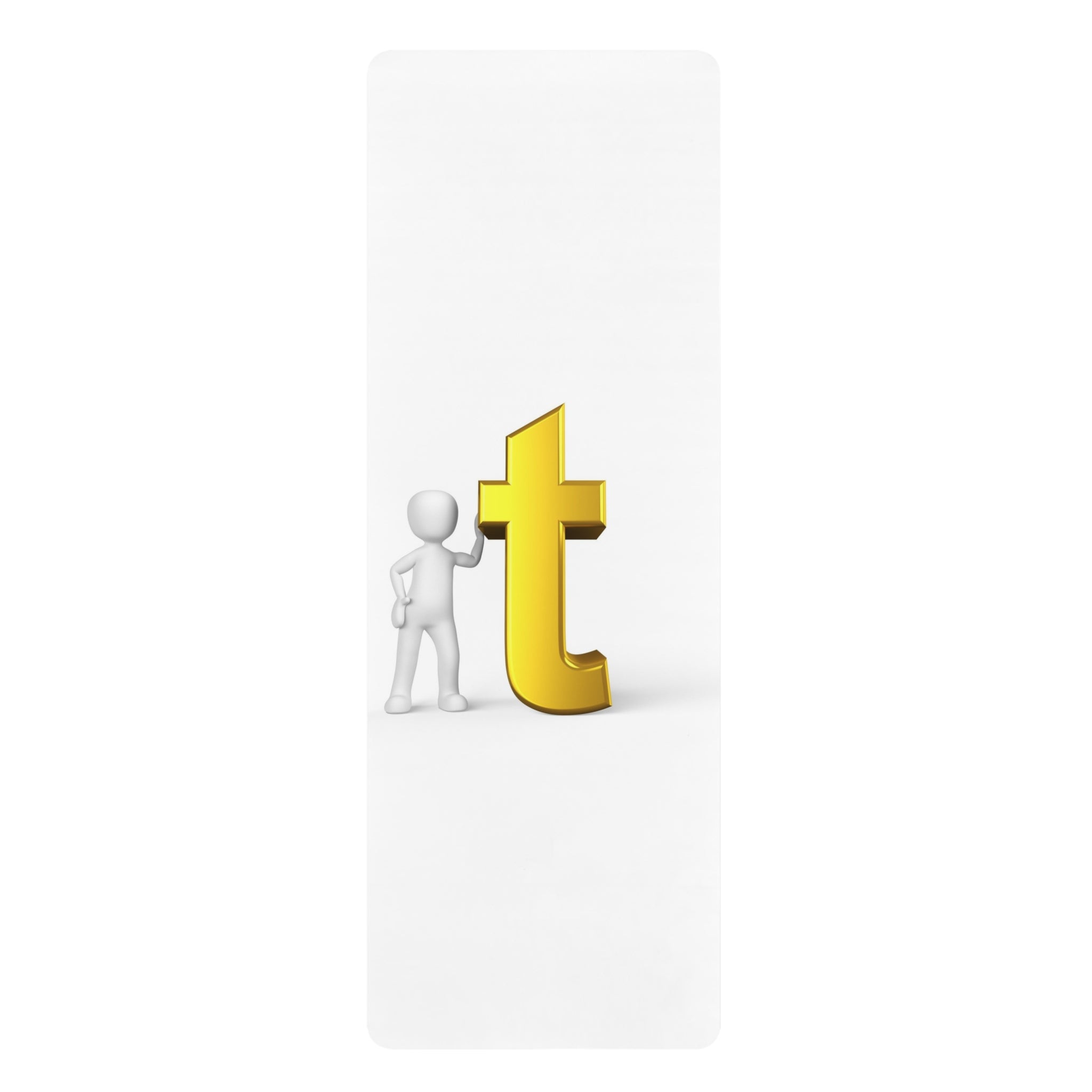 3D Stick Figure with Gold Letter t Rubber Yoga Mat | Minimal Typographic Design