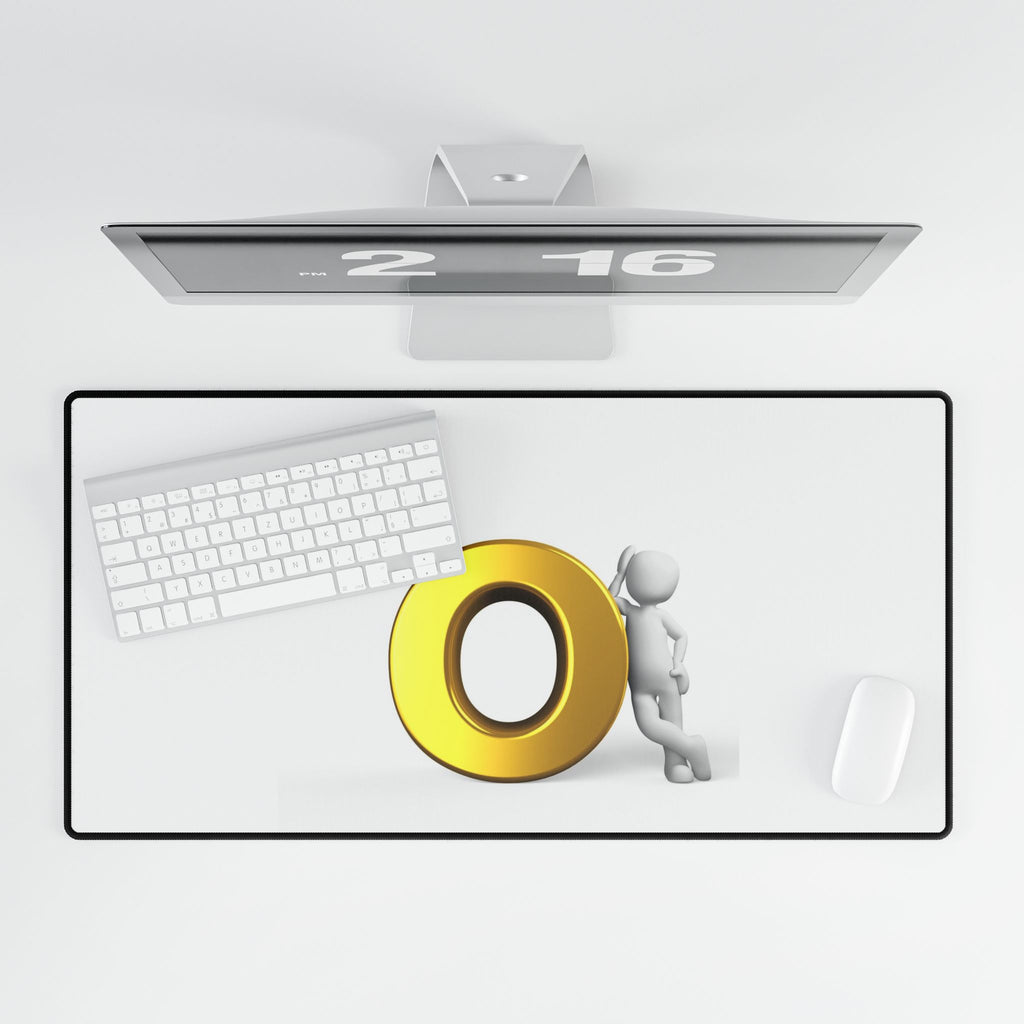 3D Gold Letter O with Figure Desk Mat | Large Mousepad Office Desk Pad