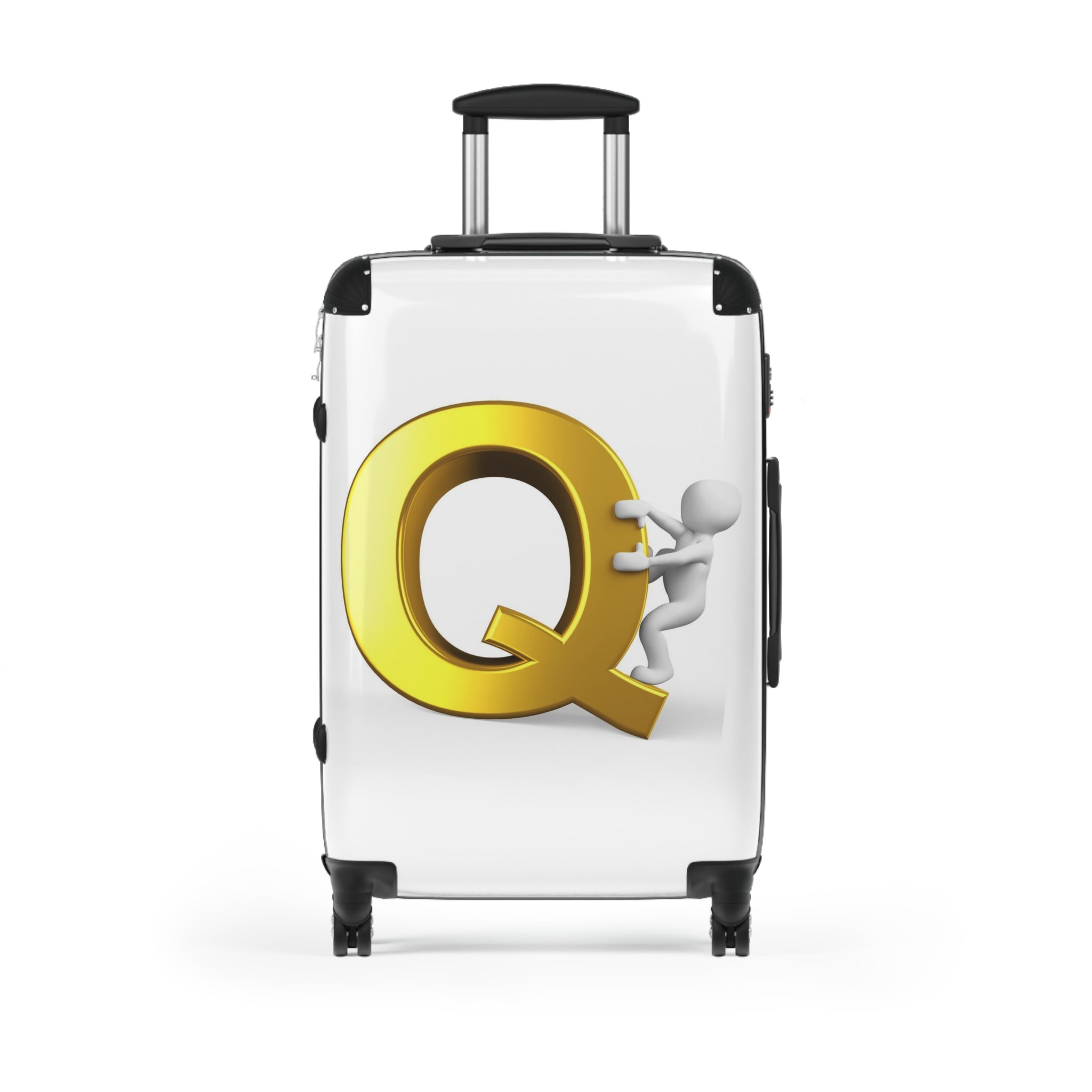 Gold Letter Q with Climbing Figure Suitcase | Monogram Initial Luggage