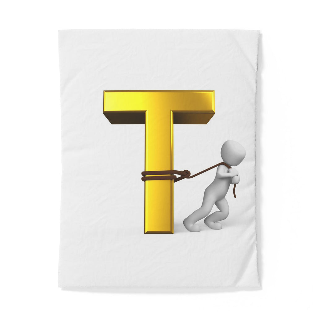 Gold Letter T with Figurine Duvet Cover | Alphabet Initial T Bedding