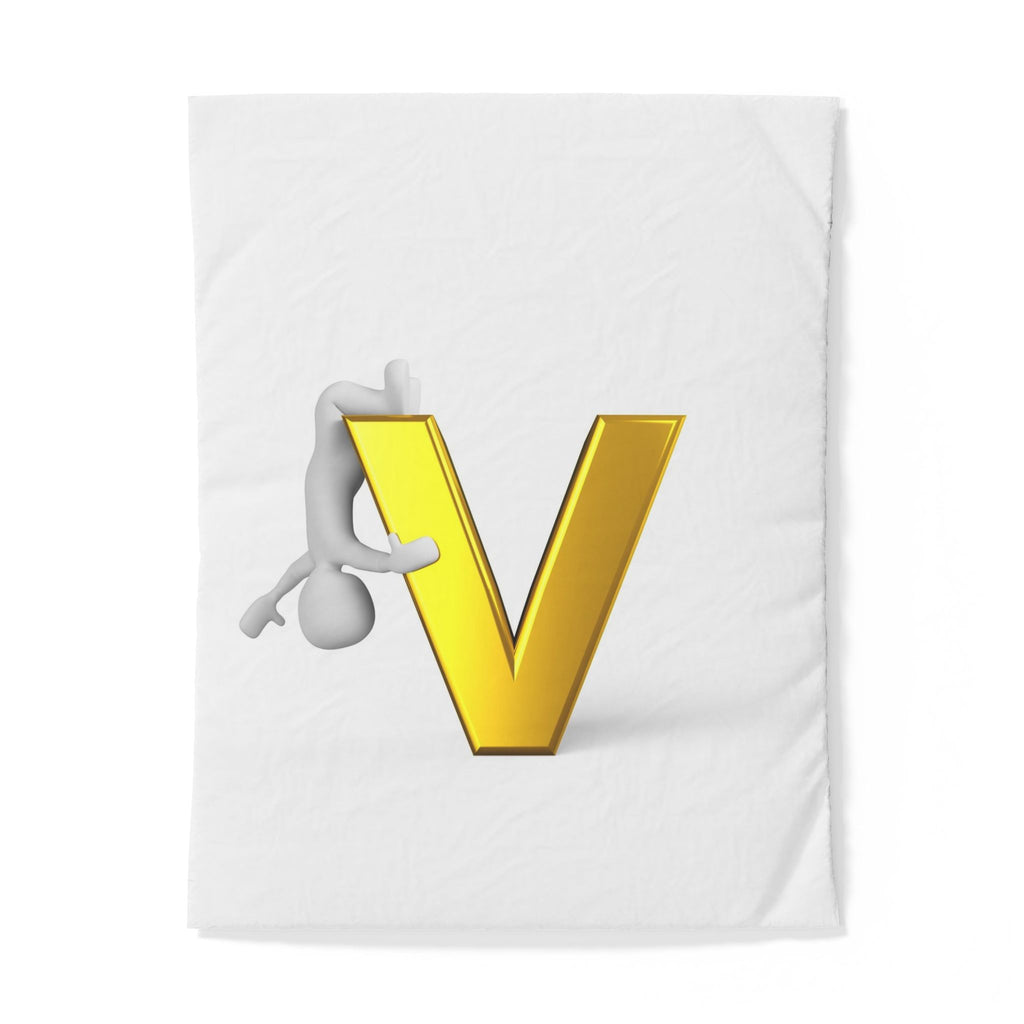 3D Stick Figure Gold Letter V Duvet Cover