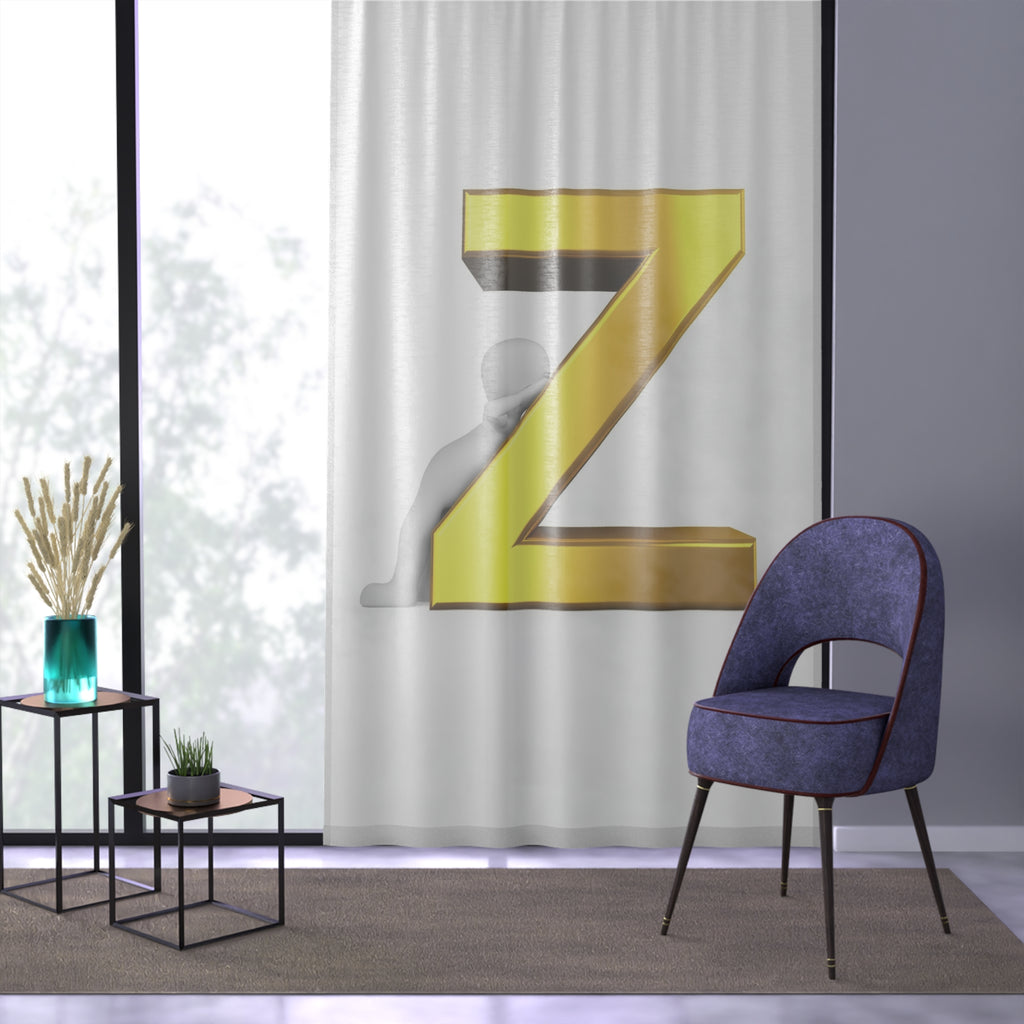 Gold Letter Z Window Curtain | Monogram Initial Sheer Curtain