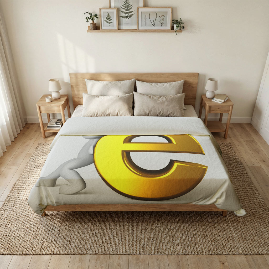 3D Golden E Letter Duvet Cover | Alphabet Bedding