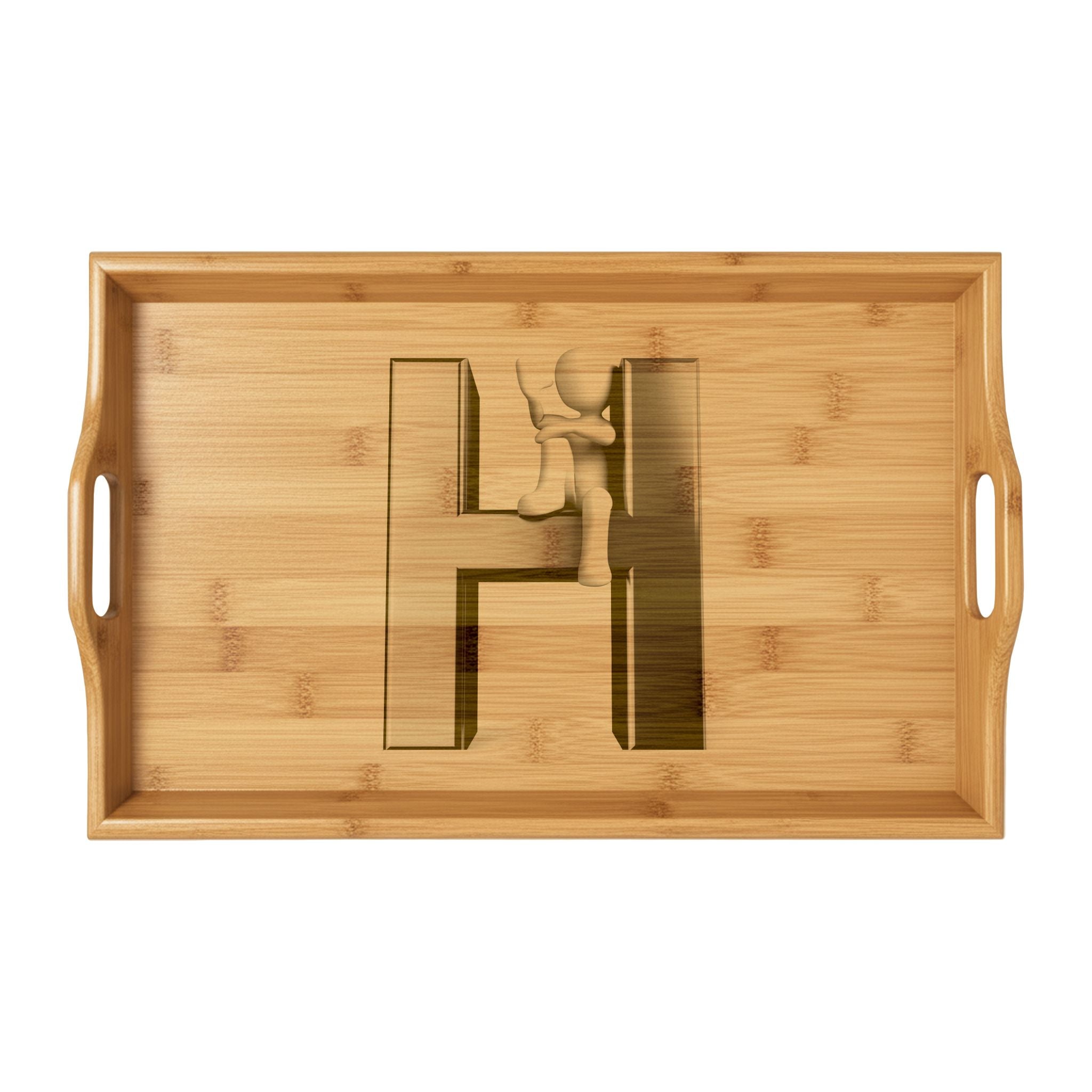Engraved Letter H Bamboo Serving Tray | Monogram Hardwood Tray